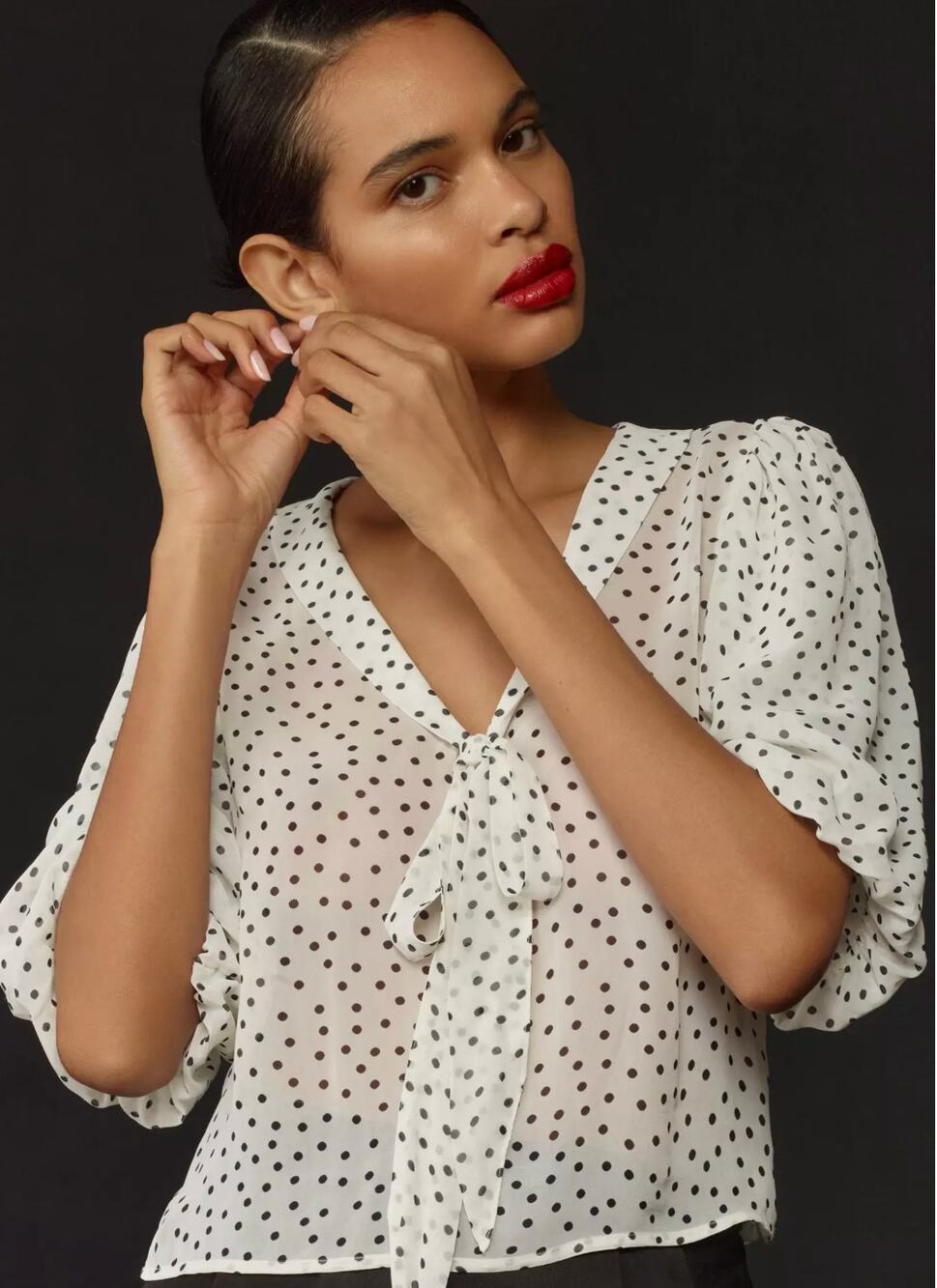 MAEVE Anthropologie Puff-Sleeve Tie-Neck Blouse Size Women's XSP